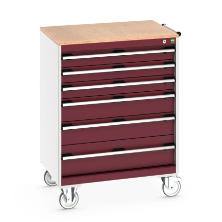 40402159 - Armoire Roulante CUBIO SLR-869-61 - Avec 6 Tiroirs + Dessus Multiplex - LxPxH: 800x650x1090mm - Rouge Pourpre RAL 3004 40402159 - Armoire Roulante CUBIO SLR-869-61 - Avec 6 Tiroirs + Dessus Multiplex - LxPxH: 800x650x1090mm - Rouge Pourpre RAL 3004