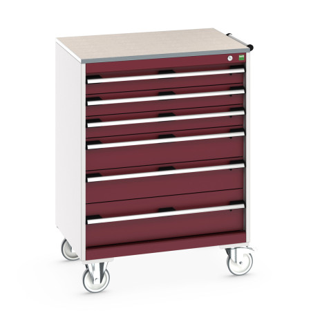 40402160 - Armoire Roulante CUBIO SLR-869-61 - Avec 6 Tiroirs + Dessus Lino - LxPxH: 800x650x1090mm - Rouge Pourpre RAL 3004 40402160 - Armoire Roulante CUBIO SLR-869-61 - Avec 6 Tiroirs + Dessus Lino - LxPxH: 800x650x1090mm - Rouge Pourpre RAL 3004