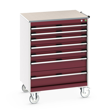 40402162 - Armoire Roulante CUBIO SLR-869-71 - Avec 7 Tiroirs + Dessus Lino - LxPxH: 800x650x1090mm - Rouge Pourpre RAL 3004 40402162 - Armoire Roulante CUBIO SLR-869-71 - Avec 7 Tiroirs + Dessus Lino - LxPxH: 800x650x1090mm - Rouge Pourpre RAL 3004