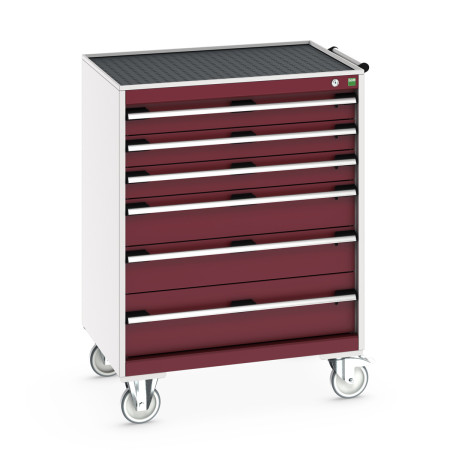 40402063 - Armoire Roulante CUBIO SLR-869-61 - Avec 6 Tiroirs + Dessus Rebords/Tapis - LxPxH: 800x650x1085mm - Rouge Pourpre RAL 3004 40402063 - Armoire Roulante CUBIO SLR-869-61 - Avec 6 Tiroirs + Dessus Rebords/Tapis - LxPxH: 800x650x1085mm - Rouge Pourpre RAL 3004