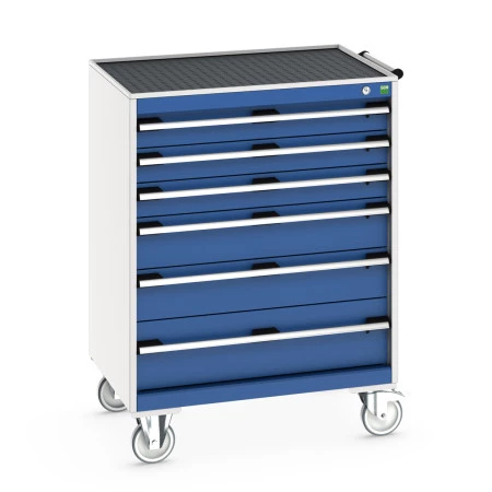 40402063 - Armoire Roulante CUBIO SLR-869-61 - Avec 6 Tiroirs + Dessus Rebords/Tapis - LxPxH: 800x650x1085mm - Bleu Gentiane RAL 5010