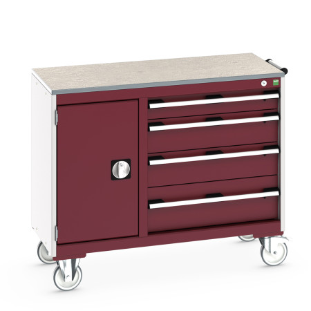 41006011 - Desserte de Maintenance CUBIO Lino - Compartiment a Porte + 4 Tiroirs - LxPxH: 1050x525x890mm - Rouge Pourpre RAL 3004 41006011 - Desserte de Maintenance CUBIO Lino - Compartiment a Porte + 4 Tiroirs - LxPxH: 1050x525x890mm - Rouge Pourpre RAL 3004