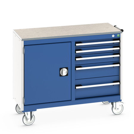 41006008 - Desserte de Maintenance CUBIO Lino - Compartiment a Porte + 5 Tiroirs - LxPxH: 1050x525x890mm - Bleu Gentiane RAL 5010 41006008 - Desserte de Maintenance CUBIO Lino - Compartiment a Porte + 5 Tiroirs - LxPxH: 1050x525x890mm - Bleu Gentiane RAL 5010