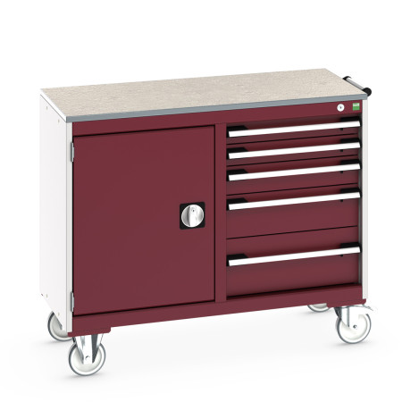 41006008 - Desserte de Maintenance CUBIO Lino - Compartiment a Porte + 5 Tiroirs - LxPxH: 1050x525x890mm - Rouge Pourpre RAL 3004 41006008 - Desserte de Maintenance CUBIO Lino - Compartiment a Porte + 5 Tiroirs - LxPxH: 1050x525x890mm - Rouge Pourpre RAL 3004
