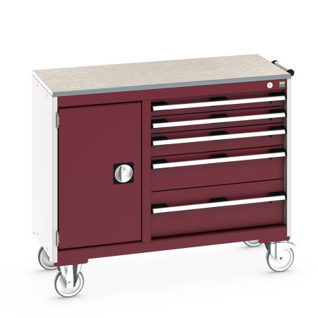41006014 - Desserte de Maintenance CUBIO Lino - Compartiment a Porte + 5 Tiroirs - LxPxH: 1050x525x890mm - Rouge Pourpre RAL 3004 41006014 - Desserte de Maintenance CUBIO Lino - Compartiment a Porte + 5 Tiroirs - LxPxH: 1050x525x890mm - Rouge Pourpre RAL 3004