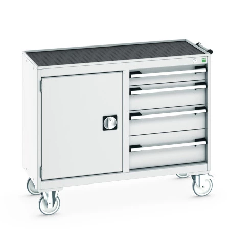41006006 - Desserte de Maintenance CUBIO 4 Rebords - Compartiment a Porte + 4 Tiroirs - LxPxH: 1050x525x885mm - Gris Clair RAL 7035 41006006 - Desserte de Maintenance CUBIO 4 Rebords - Compartiment a Porte + 4 Tiroirs - LxPxH: 1050x525x885mm - Gris Clair RAL 7035