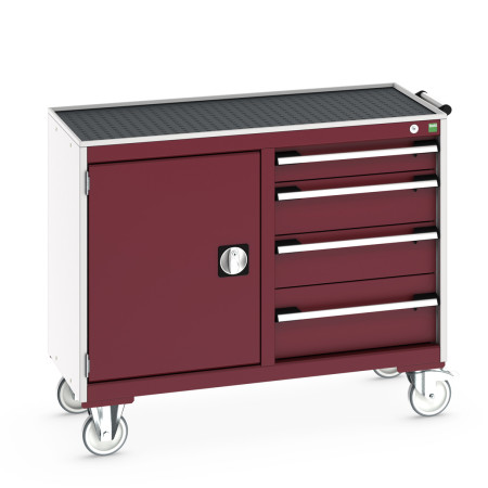 41006006 - Desserte de Maintenance CUBIO 4 Rebords - Compartiment a Porte + 4 Tiroirs - LxPxH: 1050x525x885mm - Rouge Pourpre RAL 3004 41006006 - Desserte de Maintenance CUBIO 4 Rebords - Compartiment a Porte + 4 Tiroirs - LxPxH: 1050x525x885mm - Rouge Pourpre RAL 3004