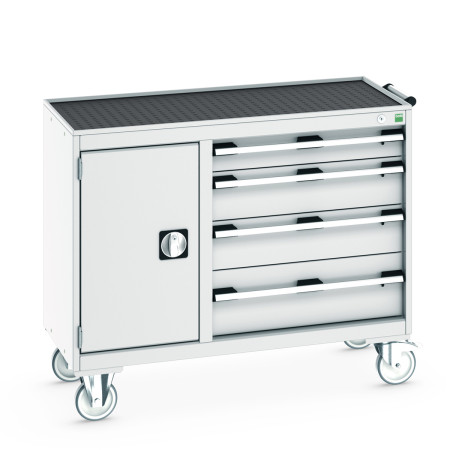 41006012 - Desserte de Maintenance CUBIO 4 Rebords - Compartiment a Porte + 4 Tiroirs - LxPxH: 1050x525x885mm - Gris Clair RAL 7035 41006012 - Desserte de Maintenance CUBIO 4 Rebords - Compartiment a Porte + 4 Tiroirs - LxPxH: 1050x525x885mm - Gris Clair RAL 7035