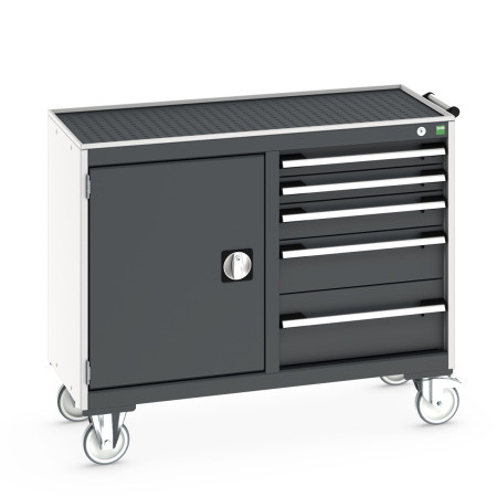 41006009 - Desserte de Maintenance CUBIO 4 Rebords - Compartiment a Porte + 5 Tiroirs - LxPxH: 1050x525x885mm - Gris Anthracite RAL 7016 41006009 - Desserte de Maintenance CUBIO 4 Rebords - Compartiment a Porte + 5 Tiroirs - LxPxH: 1050x525x885mm - Gris Anthracite RAL 7016