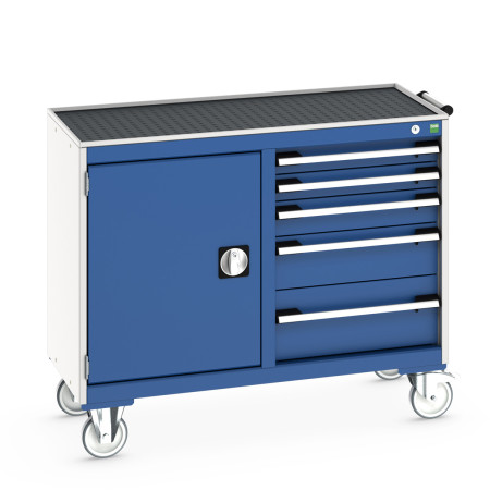 41006009 - Desserte de Maintenance CUBIO 4 Rebords - Compartiment a Porte + 5 Tiroirs - LxPxH: 1050x525x885mm - Bleu Gentiane RAL 5010 41006009 - Desserte de Maintenance CUBIO 4 Rebords - Compartiment a Porte + 5 Tiroirs - LxPxH: 1050x525x885mm - Bleu Gentiane RAL 5010
