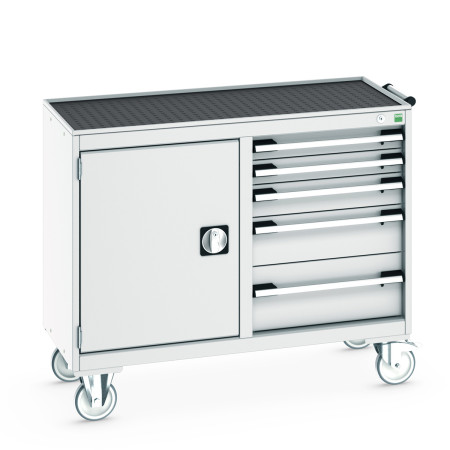 41006009 - Desserte de Maintenance CUBIO 4 Rebords - Compartiment a Porte + 5 Tiroirs - LxPxH: 1050x525x885mm - Gris Clair RAL 7035 41006009 - Desserte de Maintenance CUBIO 4 Rebords - Compartiment a Porte + 5 Tiroirs - LxPxH: 1050x525x885mm - Gris Clair RAL 7035