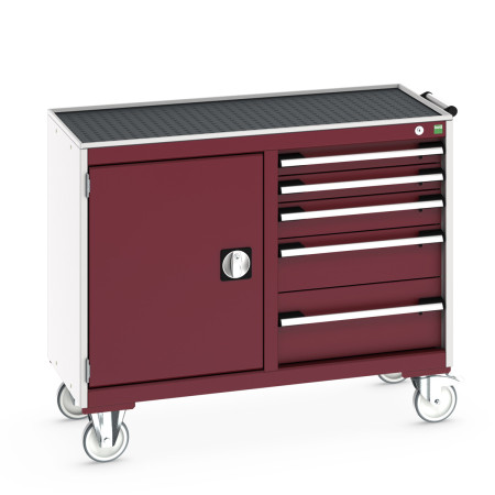 41006009 - Desserte de Maintenance CUBIO 4 Rebords - Compartiment a Porte + 5 Tiroirs - LxPxH: 1050x525x885mm - Rouge Pourpre RAL 3004 41006009 - Desserte de Maintenance CUBIO 4 Rebords - Compartiment a Porte + 5 Tiroirs - LxPxH: 1050x525x885mm - Rouge Pourpre RAL 3004