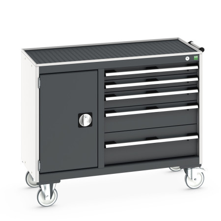 41006015 - Desserte de Maintenance CUBIO 4 Rebords - Compartiment a Porte + 5 Tiroirs - LxPxH: 1050x525x885mm - Gris Anthracite RAL 7016 41006015 - Desserte de Maintenance CUBIO 4 Rebords - Compartiment a Porte + 5 Tiroirs - LxPxH: 1050x525x885mm - Gris Anthracite RAL 7016