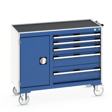 41006015 - Desserte de Maintenance CUBIO 4 Rebords - Compartiment a Porte + 5 Tiroirs - LxPxH: 1050x525x885mm - Bleu Gentiane RAL 5010 41006015 - Desserte de Maintenance CUBIO 4 Rebords - Compartiment a Porte + 5 Tiroirs - LxPxH: 1050x525x885mm - Bleu Gentiane RAL 5010