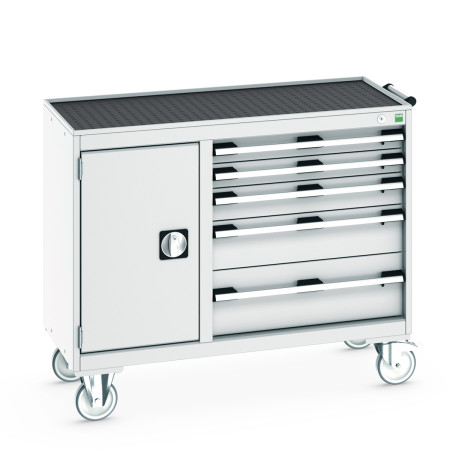 41006015 - Desserte de Maintenance CUBIO 4 Rebords - Compartiment a Porte + 5 Tiroirs - LxPxH: 1050x525x885mm - Gris Clair RAL 7035 41006015 - Desserte de Maintenance CUBIO 4 Rebords - Compartiment a Porte + 5 Tiroirs - LxPxH: 1050x525x885mm - Gris Clair RAL 7035