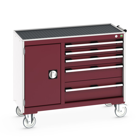 41006015 - Desserte de Maintenance CUBIO 4 Rebords - Compartiment a Porte + 5 Tiroirs - LxPxH: 1050x525x885mm - Rouge Pourpre RAL 3004 41006015 - Desserte de Maintenance CUBIO 4 Rebords - Compartiment a Porte + 5 Tiroirs - LxPxH: 1050x525x885mm - Rouge Pourpre RAL 3004