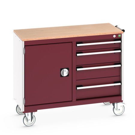 41006004 - Desserte de Maintenance CUBIO Mpx - Compartiment a Porte + 4 Tiroirs - LxPxH: 1050x525x890mm - Rouge Pourpre RAL 3004 41006004 - Desserte de Maintenance CUBIO Mpx - Compartiment a Porte + 4 Tiroirs - LxPxH: 1050x525x890mm - Rouge Pourpre RAL 3004