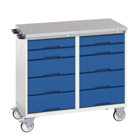 16927100 - VERSO Desserte Maintenance - Avec 10 tiroirs et dessus lino - LxPxH: 1050x600x980mm - Bleu Gentiane RAL 5010 16927100 - VERSO Desserte Maintenance - Avec 10 tiroirs et dessus lino - LxPxH: 1050x600x980mm - Bleu Gentiane RAL 5010
