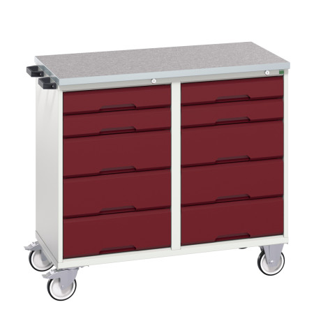 16927100 - VERSO Desserte Maintenance - Avec 10 tiroirs et dessus lino - LxPxH: 1050x600x980mm - Rouge Pourpre RAL 3004 16927100 - VERSO Desserte Maintenance - Avec 10 tiroirs et dessus lino - LxPxH: 1050x600x980mm - Rouge Pourpre RAL 3004