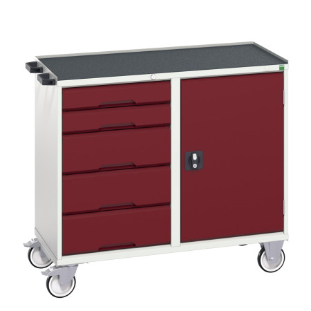 16927122 - VERSO Desserte Maintenance - 5 tiroirs, porte et dessus 3 rebords - LxPxH: 1050x600x965mm - Rouge Pourpre RAL 3004 16927122 - VERSO Desserte Maintenance - 5 tiroirs, porte et dessus 3 rebords - LxPxH: 1050x600x965mm - Rouge Pourpre RAL 3004