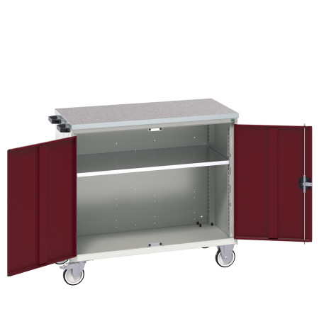 16927062 - VERSO Desserte Maintenance - Avec 1 tablette, portes et dessus lino - LxPxH: 1050x550x980mm - Rouge Pourpre RAL 3004 16927062 - VERSO Desserte Maintenance - Avec 1 tablette, portes et dessus lino - LxPxH: 1050x550x980mm - Rouge Pourpre RAL 3004