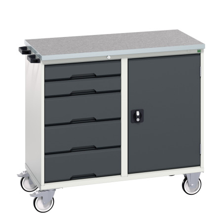 16927120 - VERSO Desserte Maintenance - Avec 5 tiroirs, porte et dessus lino - LxPxH: 1050x600x980mm - Gris Anthracite RAL 7016 16927120 - VERSO Desserte Maintenance - Avec 5 tiroirs, porte et dessus lino - LxPxH: 1050x600x980mm - Gris Anthracite RAL 7016
