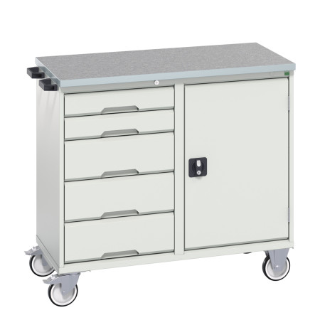 16927120 - VERSO Desserte Maintenance - Avec 5 tiroirs, porte et dessus lino - LxPxH: 1050x600x980mm - Gris Clair RAL 7035 16927120 - VERSO Desserte Maintenance - Avec 5 tiroirs, porte et dessus lino - LxPxH: 1050x600x980mm - Gris Clair RAL 7035