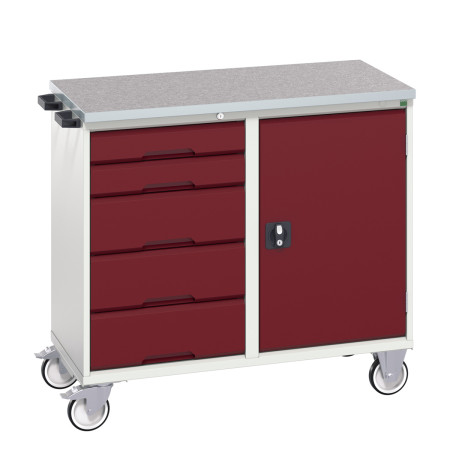 16927120 - VERSO Desserte Maintenance - Avec 5 tiroirs, porte et dessus lino - LxPxH: 1050x600x980mm - Rouge Pourpre RAL 3004 16927120 - VERSO Desserte Maintenance - Avec 5 tiroirs, porte et dessus lino - LxPxH: 1050x600x980mm - Rouge Pourpre RAL 3004