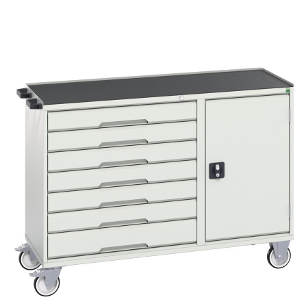 16927158 - VERSO Desserte Maintenance - 7 tiroirs, porte et dessus 3 rebords - LxPxH: 1300x550x965mm - Gris Clair RAL 7035 16927158 - VERSO Desserte Maintenance - 7 tiroirs, porte et dessus 3 rebords - LxPxH: 1300x550x965mm - Gris Clair RAL 7035