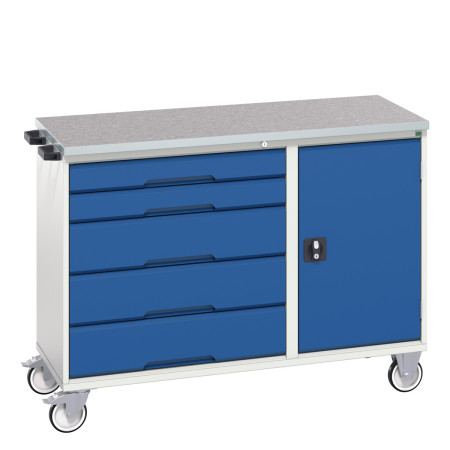 16927150 - VERSO Desserte Maintenance - 5 tiroirs, porte et dessus lino - LxPxH: 1300x600x980mm - Bleu Gentiane RAL 5010 16927150 - VERSO Desserte Maintenance - 5 tiroirs, porte et dessus lino - LxPxH: 1300x600x980mm - Bleu Gentiane RAL 5010