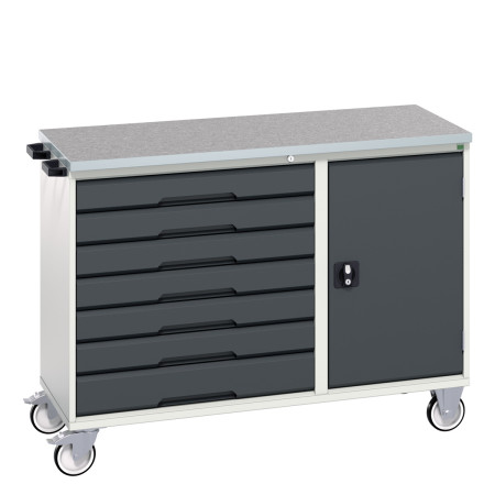 16927156 - VERSO Desserte Maintenance - 7 tiroirs, porte et dessus lino - LxPxH: 1300x600x980mm - Gris Anthracite RAL 7016 16927156 - VERSO Desserte Maintenance - 7 tiroirs, porte et dessus lino - LxPxH: 1300x600x980mm - Gris Anthracite RAL 7016