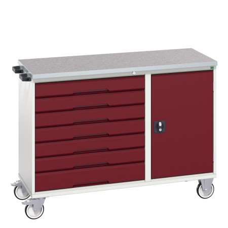 16927156 - VERSO Desserte Maintenance - 7 tiroirs, porte et dessus lino - LxPxH: 1300x600x980mm - Rouge Pourpre RAL 3004 16927156 - VERSO Desserte Maintenance - 7 tiroirs, porte et dessus lino - LxPxH: 1300x600x980mm - Rouge Pourpre RAL 3004