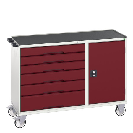 16927155 - VERSO Desserte Maintenance - 6 tiroirs, porte et dessus 3 rebords - LxPxH: 1300x550x965mm - Rouge Pourpre RAL 3004 16927155 - VERSO Desserte Maintenance - 6 tiroirs, porte et dessus 3 rebords - LxPxH: 1300x550x965mm - Rouge Pourpre RAL 3004