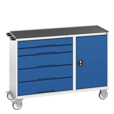 16927152 - VERSO Desserte Maintenance - 5 tiroirs, porte et dessus 3 rebords - LxPxH: 1300x550x965mm - Bleu Gentiane RAL 5010