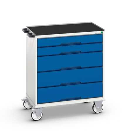 Servante Roulante avec dessus Tapis et 3 Rebords - 5 Tiroirs - Lxpxh 800 x 550 x 965 mm - Bleu Gentiane RAL 5010 Servante Roulante avec dessus Tapis et 3 Rebords - 5 Tiroirs - Lxpxh 800 x 550 x 965 mm - Bleu Gentiane RAL 5010