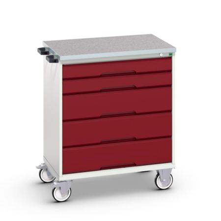 Servante Roulante Plateau Lino - 5 Tiroirs - Lxpxh 800 x 550 x 980 mm - Rouge Pourpre RAL 3004 Servante Roulante Plateau Lino - 5 Tiroirs - Lxpxh 800 x 550 x 980 mm - Rouge Pourpre RAL 3004