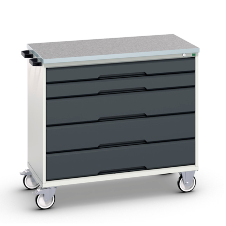 Servante Roulante Plateau Lino - 5 Tiroirs - Lxpxh 1050 x 550 x 980 mm - Gris Anthracite RAL 7016 Servante Roulante Plateau Lino - 5 Tiroirs - Lxpxh 1050 x 550 x 980 mm - Gris Anthracite RAL 7016