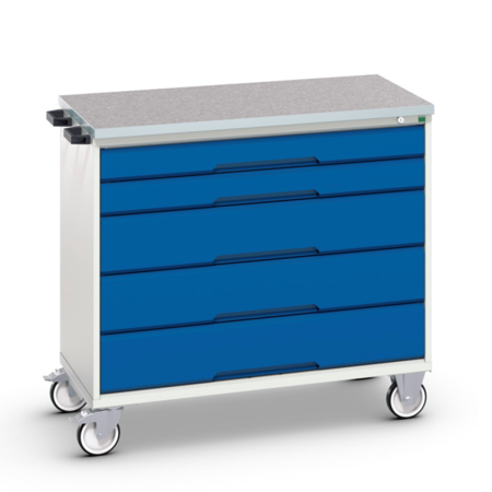 Servante Roulante Plateau Lino - 5 Tiroirs - Lxpxh 1050 x 550 x 980 mm - Bleu Gentiane RAL 5010 Servante Roulante Plateau Lino - 5 Tiroirs - Lxpxh 1050 x 550 x 980 mm - Bleu Gentiane RAL 5010