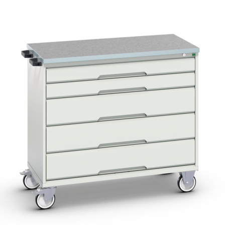 Servante Roulante Plateau Lino - 5 Tiroirs - Lxpxh 1050 x 550 x 980 mm - Gris Clair RAL 7035 Servante Roulante Plateau Lino - 5 Tiroirs - Lxpxh 1050 x 550 x 980 mm - Gris Clair RAL 7035