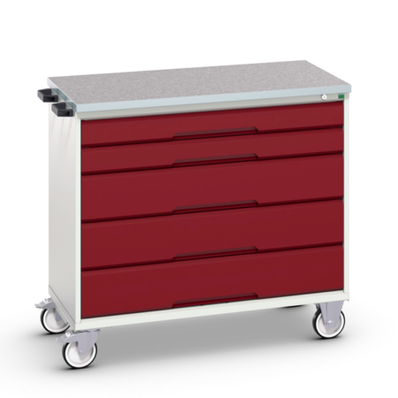 Servante Roulante Plateau Lino - 5 Tiroirs - Lxpxh 1050 x 550 x 980 mm - Rouge Pourpre RAL 3004 Servante Roulante Plateau Lino - 5 Tiroirs - Lxpxh 1050 x 550 x 980 mm - Rouge Pourpre RAL 3004