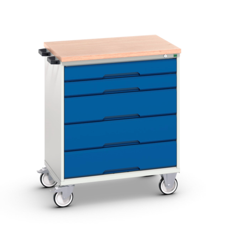 Servante Roulante Plateau Multiplis Hêtre - 5 Tiroirs - Lxpxh 800 x 550 x 980 mm - Bleu Gentiane RAL 5010 Servante Roulante Plateau Multiplis Hêtre - 5 Tiroirs - Lxpxh 800 x 550 x 980 mm - Bleu Gentiane RAL 5010