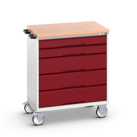 Servante Roulante Plateau Multiplis Hêtre - 5 Tiroirs - Lxpxh 800 x 550 x 980 mm - Rouge Pourpre RAL 3004 Servante Roulante Plateau Multiplis Hêtre - 5 Tiroirs - Lxpxh 800 x 550 x 980 mm - Rouge Pourpre RAL 3004