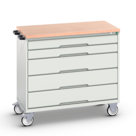 Servante Roulante Plateau Multiplis Hêtre - 5 Tiroirs - Lxpxh 1050 x 550 x 980 mm - Gris Clair RAL 7035 Servante Roulante Plateau Multiplis Hêtre - 5 Tiroirs - Lxpxh 1050 x 550 x 980 mm - Gris Clair RAL 7035