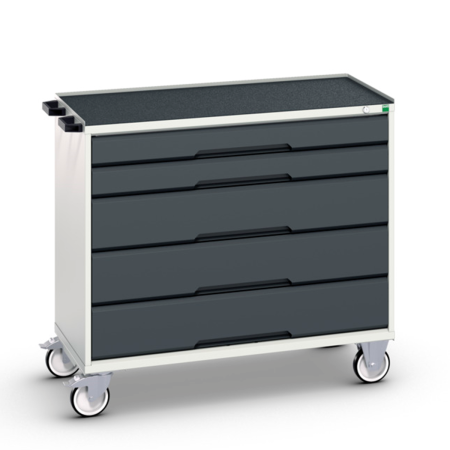 Servante Roulante avec dessus Tapis et 3 Rebords - 5 Tiroirs - Lxpxh 1050 x 550 x 965 mm - Gris Anthracite RAL 7016 Servante Roulante avec dessus Tapis et 3 Rebords - 5 Tiroirs - Lxpxh 1050 x 550 x 965 mm - Gris Anthracite RAL 7016