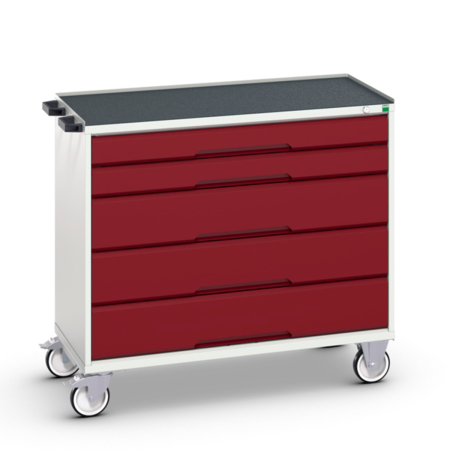 Servante Roulante avec dessus Tapis et 3 Rebords - 5 Tiroirs - Lxpxh 1050 x 550 x 965 mm - Rouge Pourpre RAL 3004 Servante Roulante avec dessus Tapis et 3 Rebords - 5 Tiroirs - Lxpxh 1050 x 550 x 965 mm - Rouge Pourpre RAL 3004