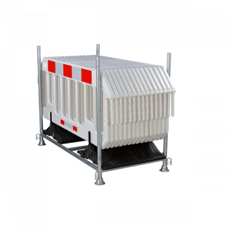 Rack de stockage avec 15 barrières de protection blanches Rack de stockage avec 15 barrières de protection blanches