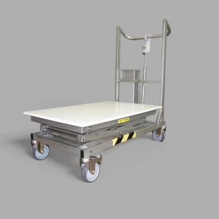 Table élévatrice en inox charge 100 kg. Plateau en PEHD Table élévatrice en inox charge 100 kg. Plateau en PEHD