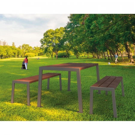 Table et banquettes de pique-nique en plastique recyclé Table et banquettes de pique-nique en plastique recyclé