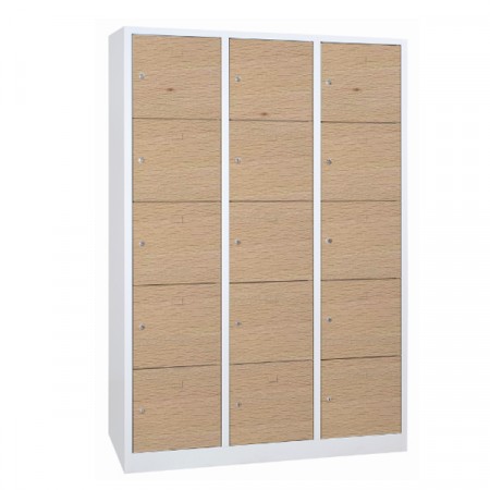 Vestiaire 5 cases superposées portes en bois - Larg. 300 mm