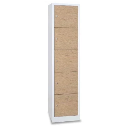 Vestiaire 5 cases superposées portes en bois - Larg. 400 mm 1 colonne 5 cases avec ouïes d'aération en partie haute et basse